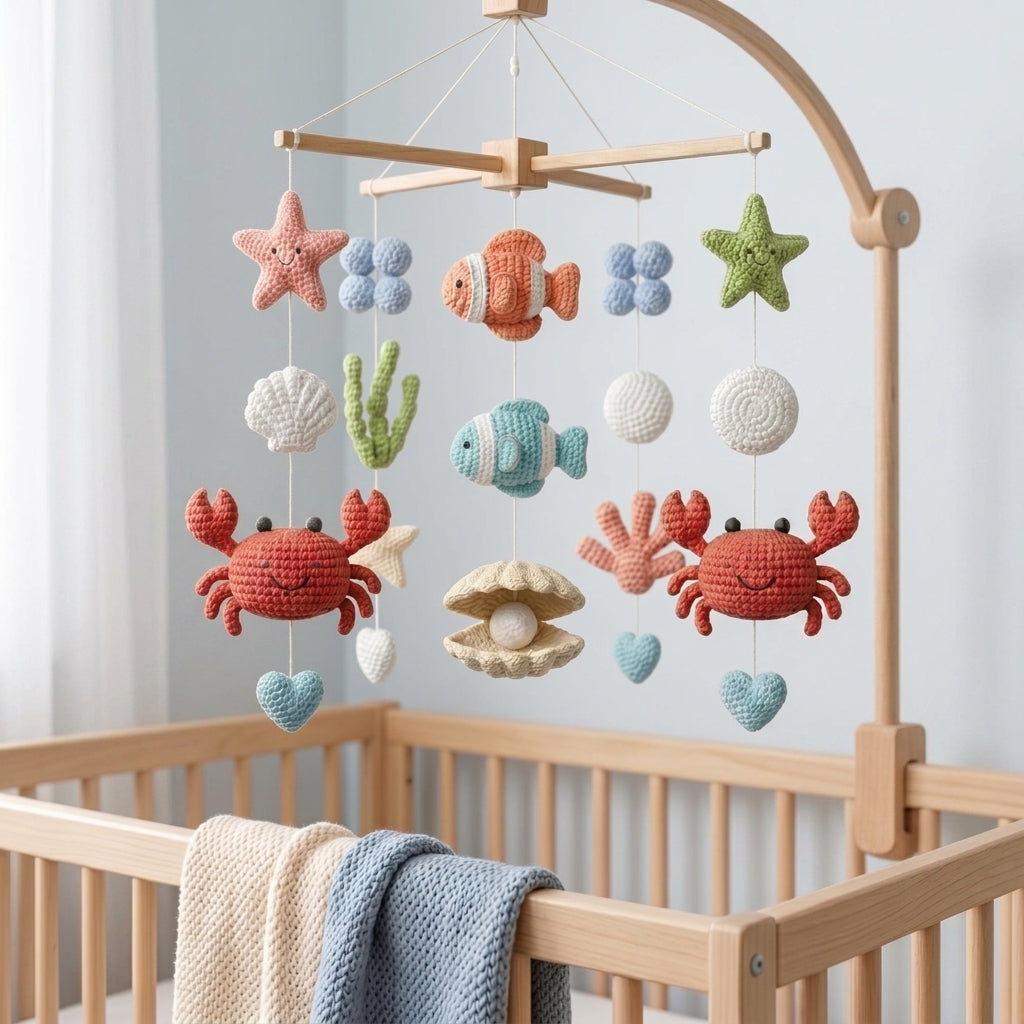 Ocean Baby Mobile, Crochet Sea Animals Crib Mobile