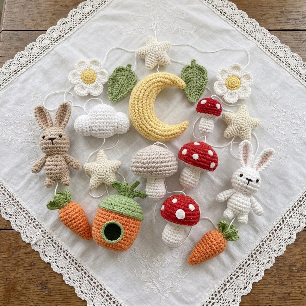 Bunny Baby Mobile, Woodland Neutral Nursery Decor