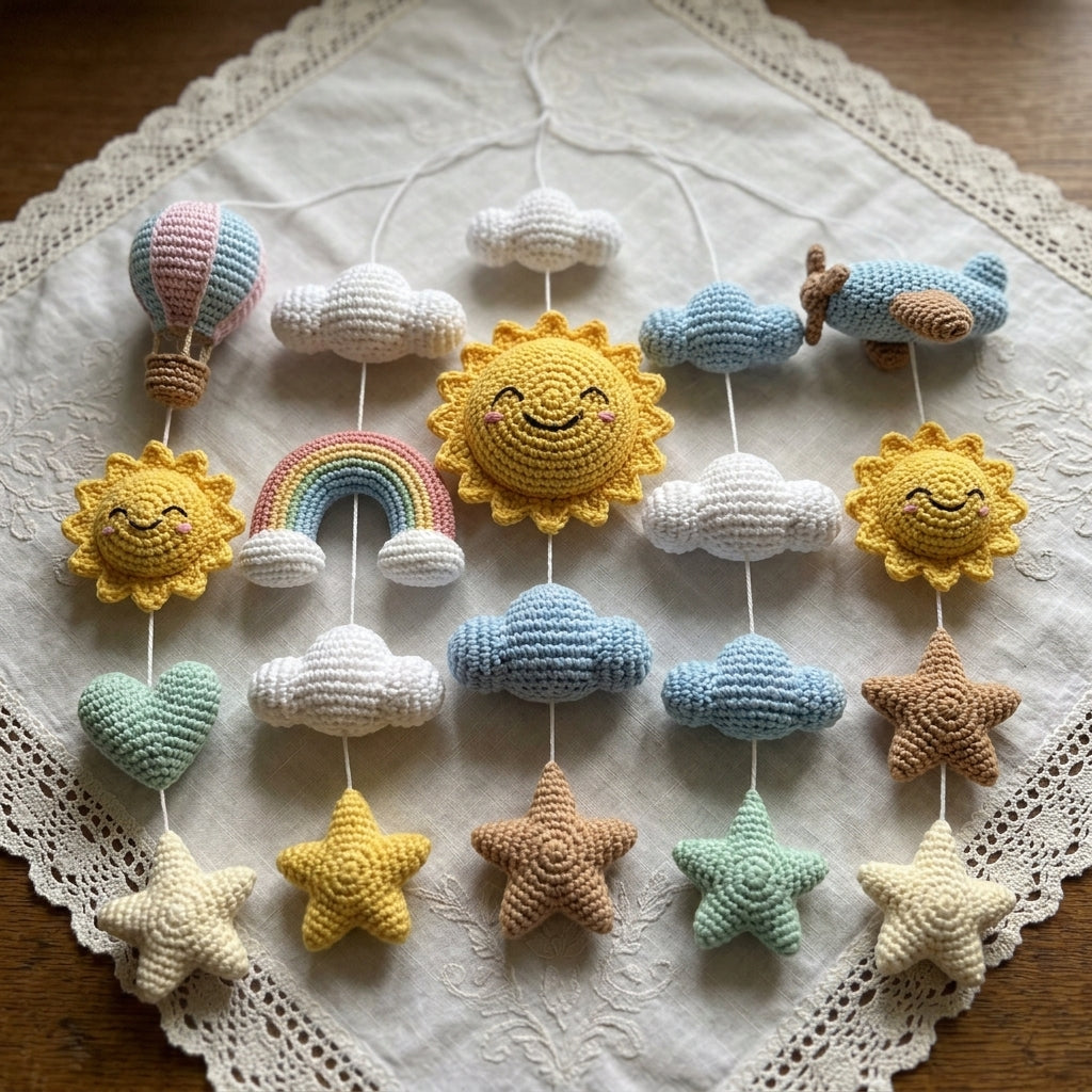 Handmade Sun & Rainbow Baby Mobile, Sky Theme Nursery Decor,