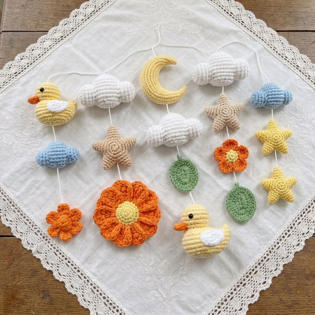 Handmade Duck Baby Mobile, Neutral Boho Nursery Decor