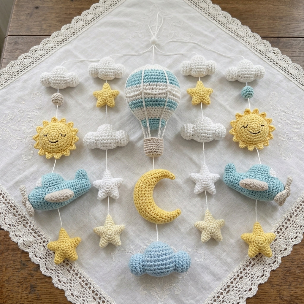 Handmade Baby Mobile X Frame, Airplane Crib Mobile, Hot Air Balloon Nursery Decor
