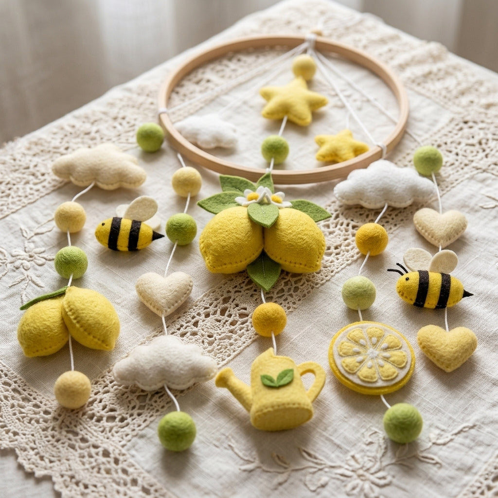 Handmade Felt Lemon Baby Mobile – Bee and Citrus Nursery Decor