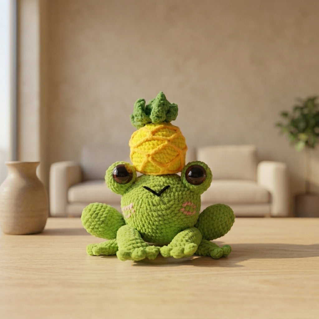 Kawaii Frog Crochet Pattern PDF, Cute Frog Amigurumi Tutorial, Frog with Pineapple Crochet Pattern
