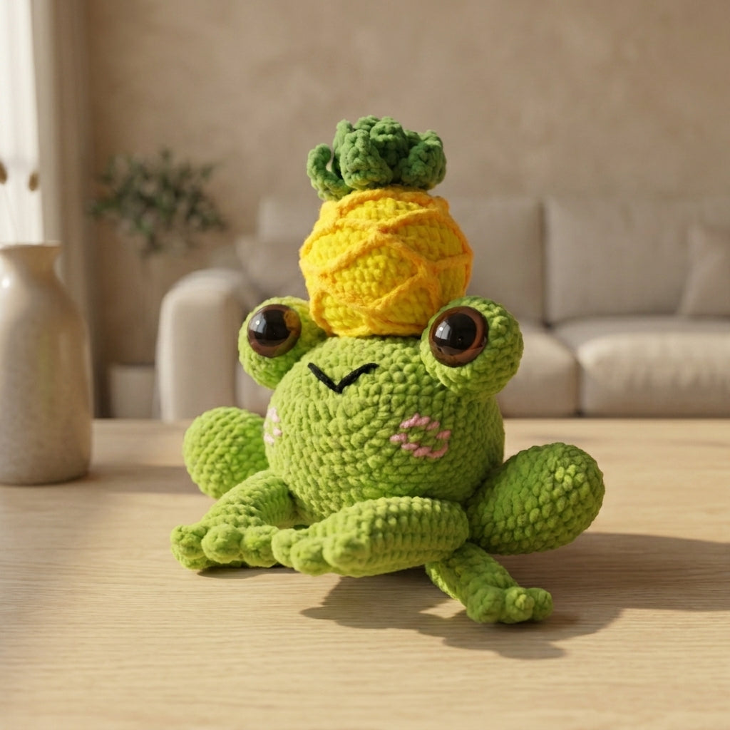 Kawaii Frog Crochet Pattern PDF, Cute Frog Amigurumi Tutorial, Frog with Pineapple Crochet Pattern