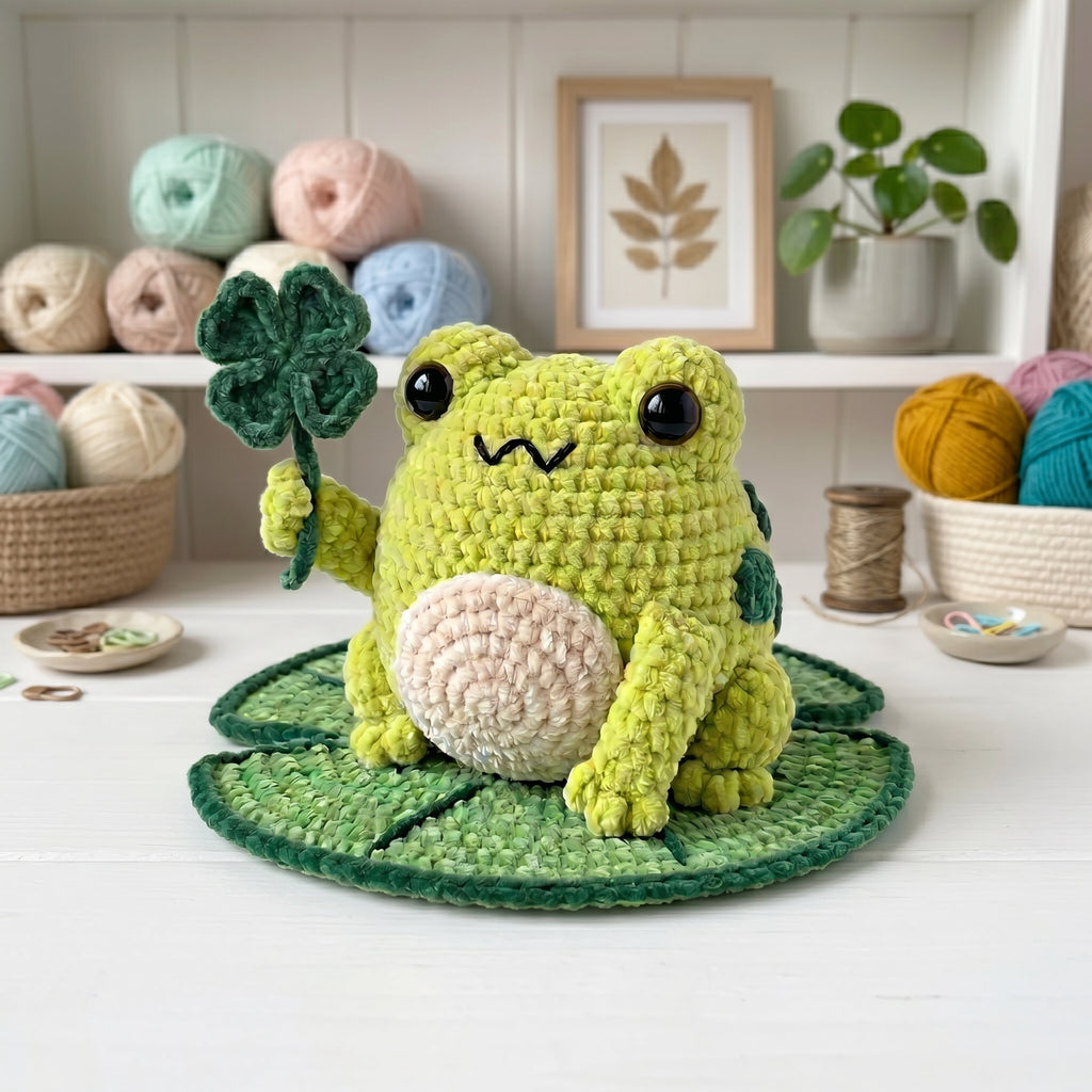 Crochet Frog Pattern, Lucky Frog Amigurumi Tutorial with Lily Pad