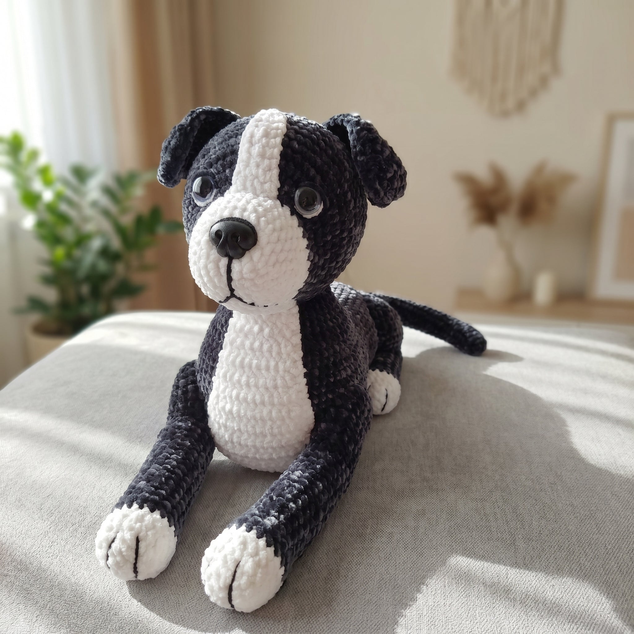 Black and White Dog Crochet Pattern PDF, Puppy Amigurumi Plush Tutorial