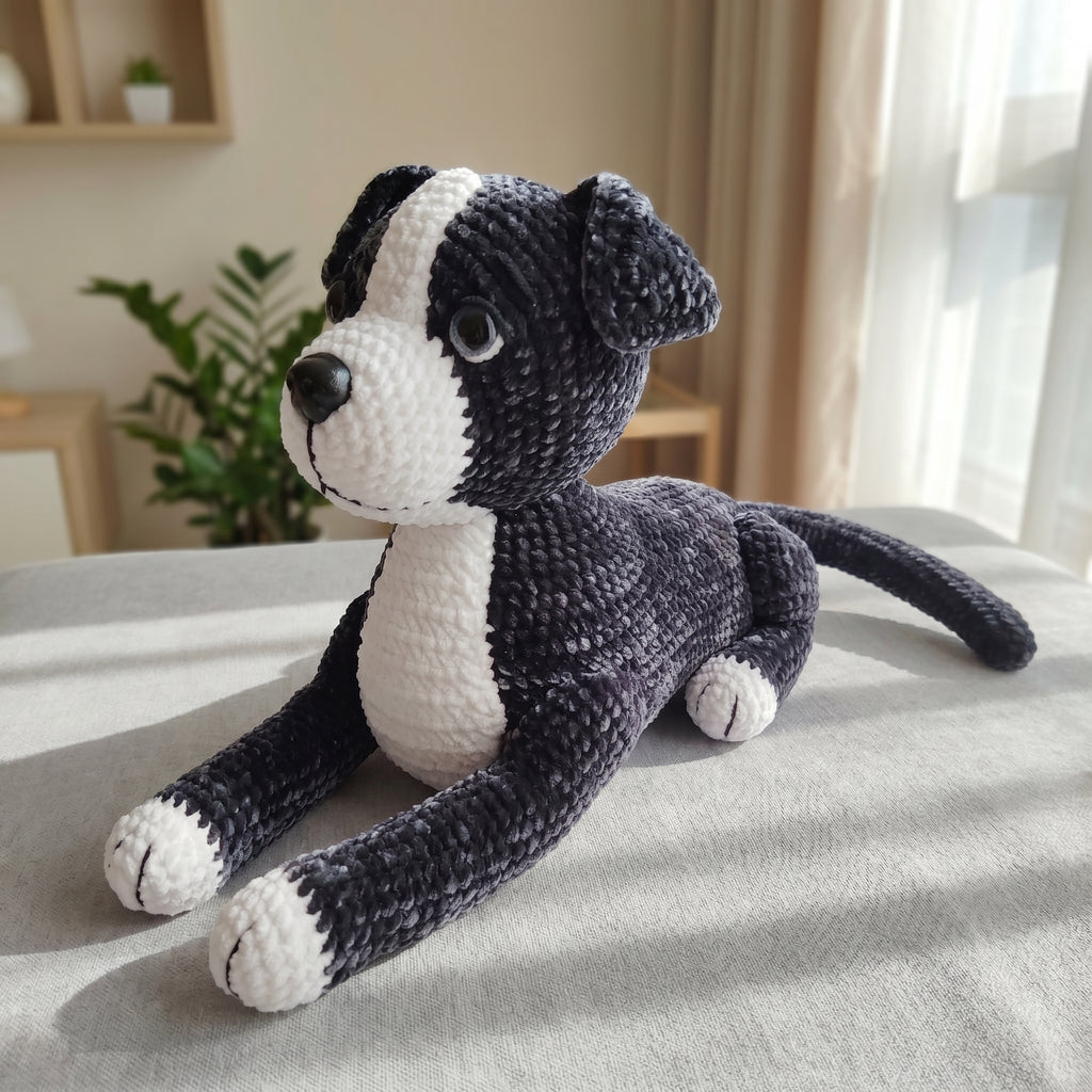 Black and White Dog Crochet Pattern PDF, Puppy Amigurumi Plush Tutorial