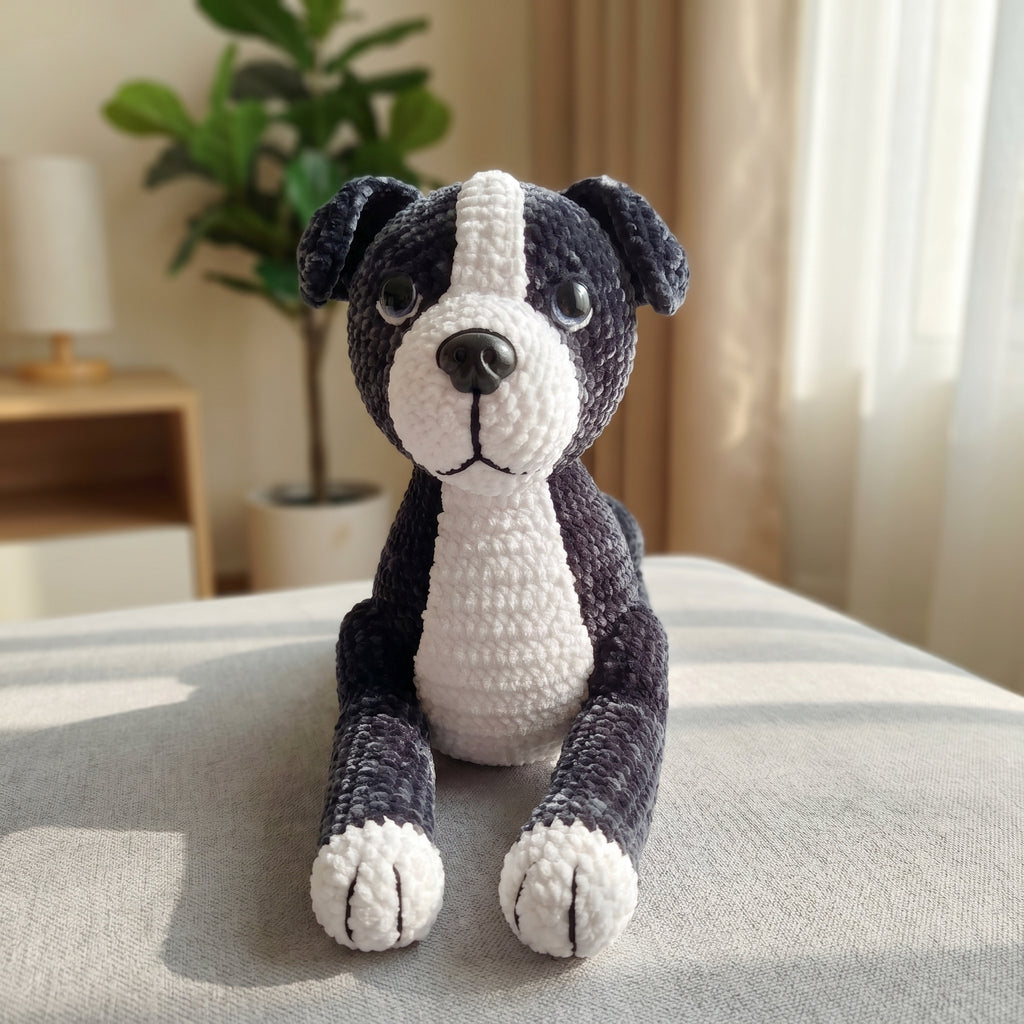 Black and White Dog Crochet Pattern PDF, Puppy Amigurumi Plush Tutorial