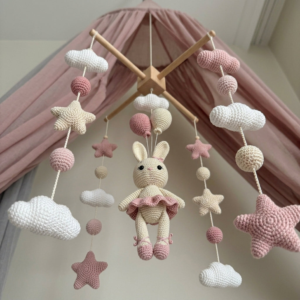 Crochet Pink Bunny Baby Mobile