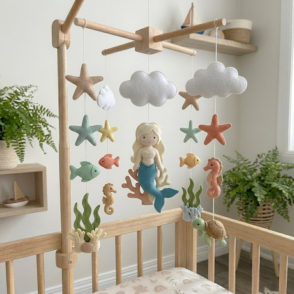 Felt Mermaid Baby Mobile, Ocean Nursery Crib Decor