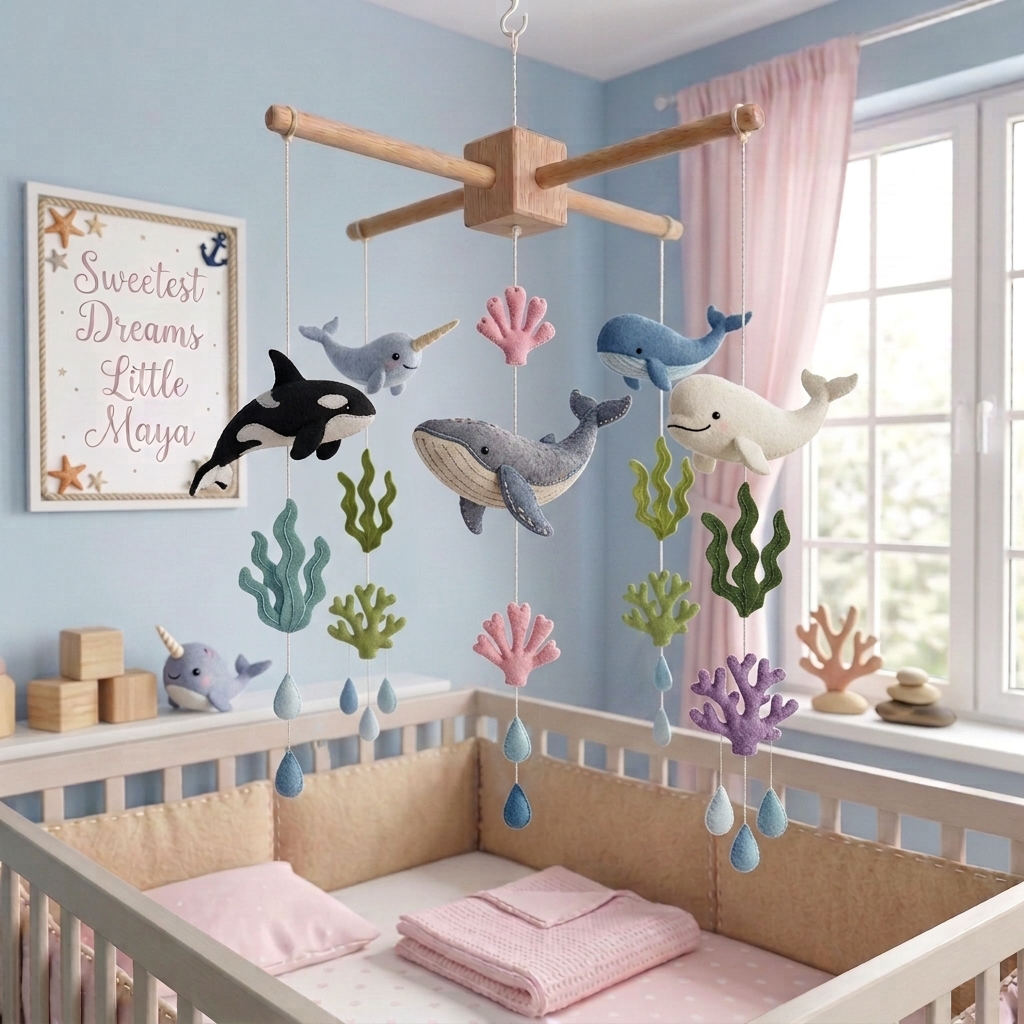 Felt Ocean Whale Baby Mobile, Nursery Decor