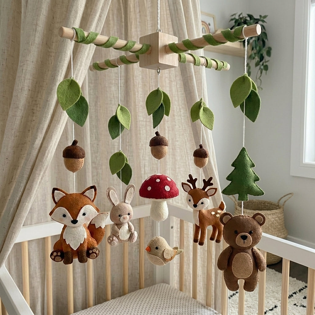 Felt Woodland Baby Mobile Nursery Crib Decor, Forest Baby Shower Gift