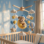 Crochet Teddy Bear Baby Mobile, Sleeping Bear on Moon Crib Mobile