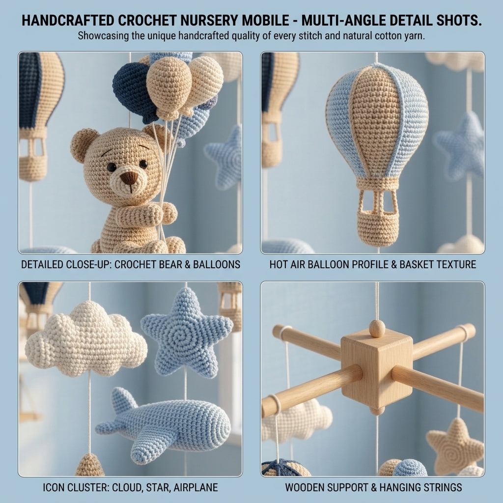 Crochet Teddy Bear Baby Mobile, Baby Dream Gift