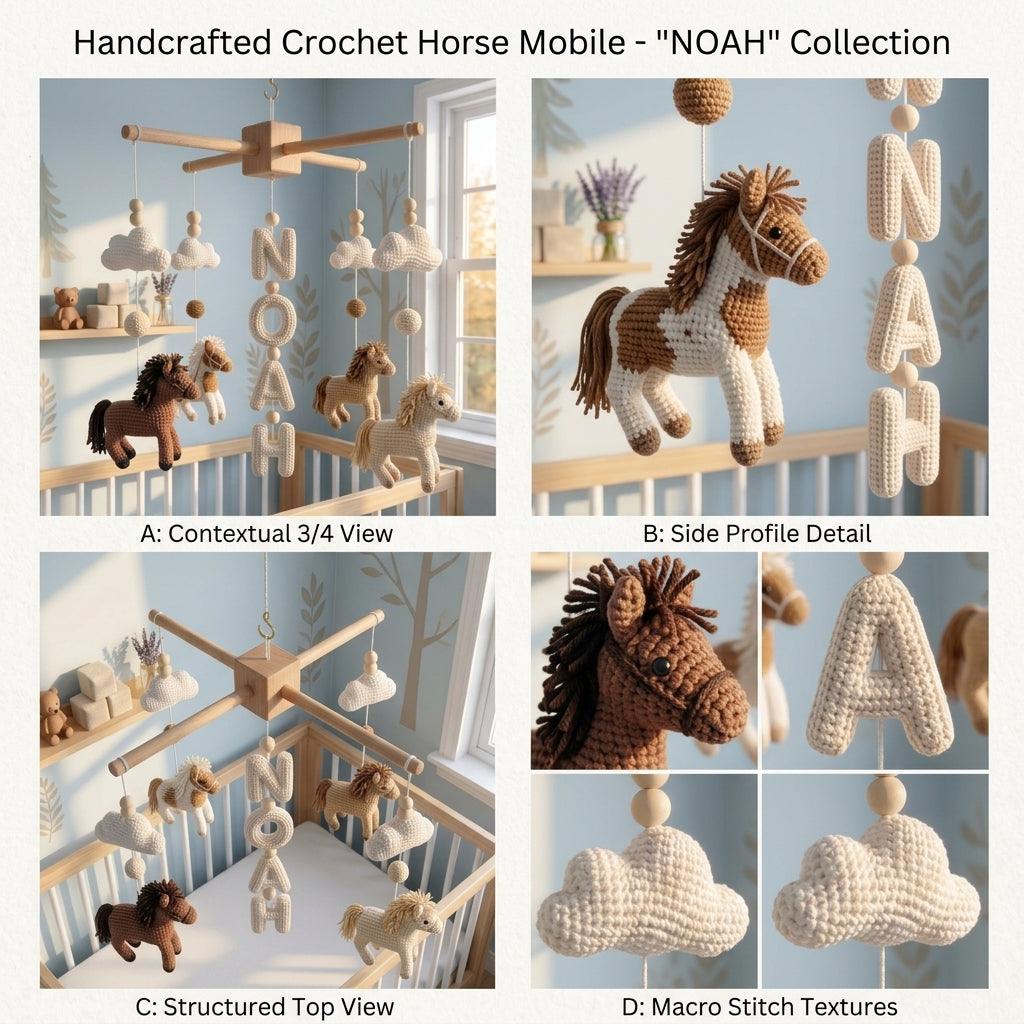 Custom Name Crochet Horse Baby Mobile
