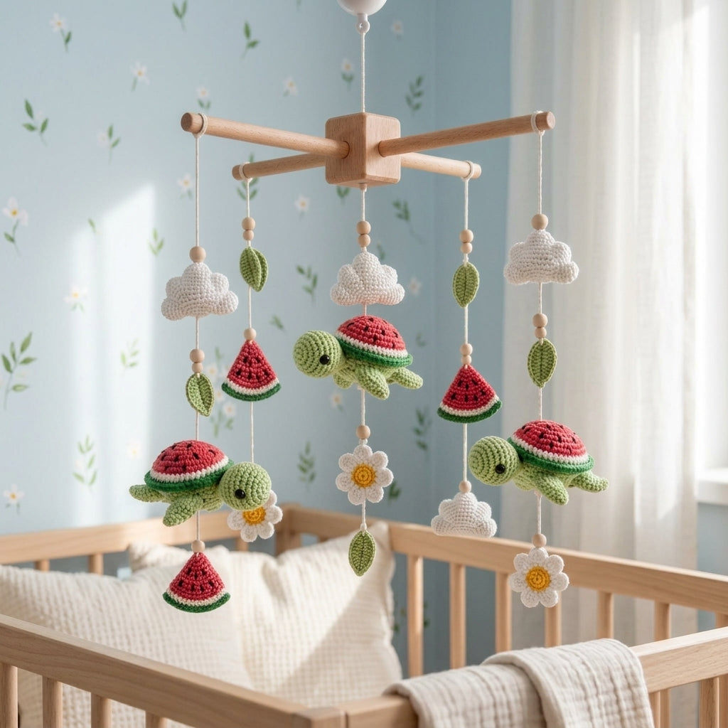 Crochet Turtle Baby Mobile, Watermelon Crib Mobile