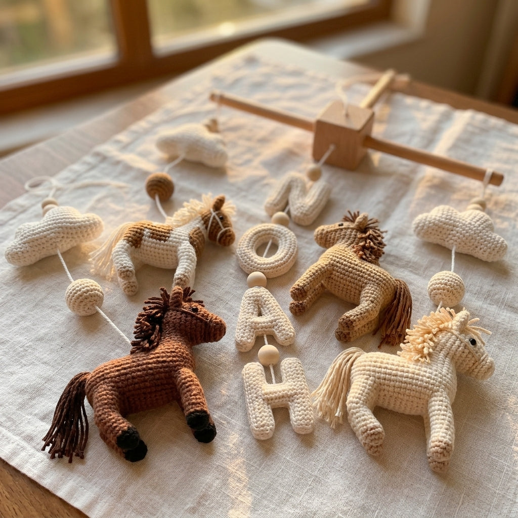 Custom Name Crochet Horse Baby Mobile