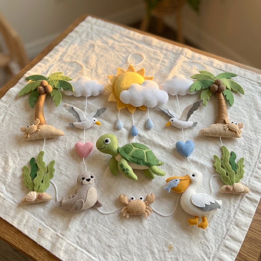 Felt Beach Day Animals Baby Mobile