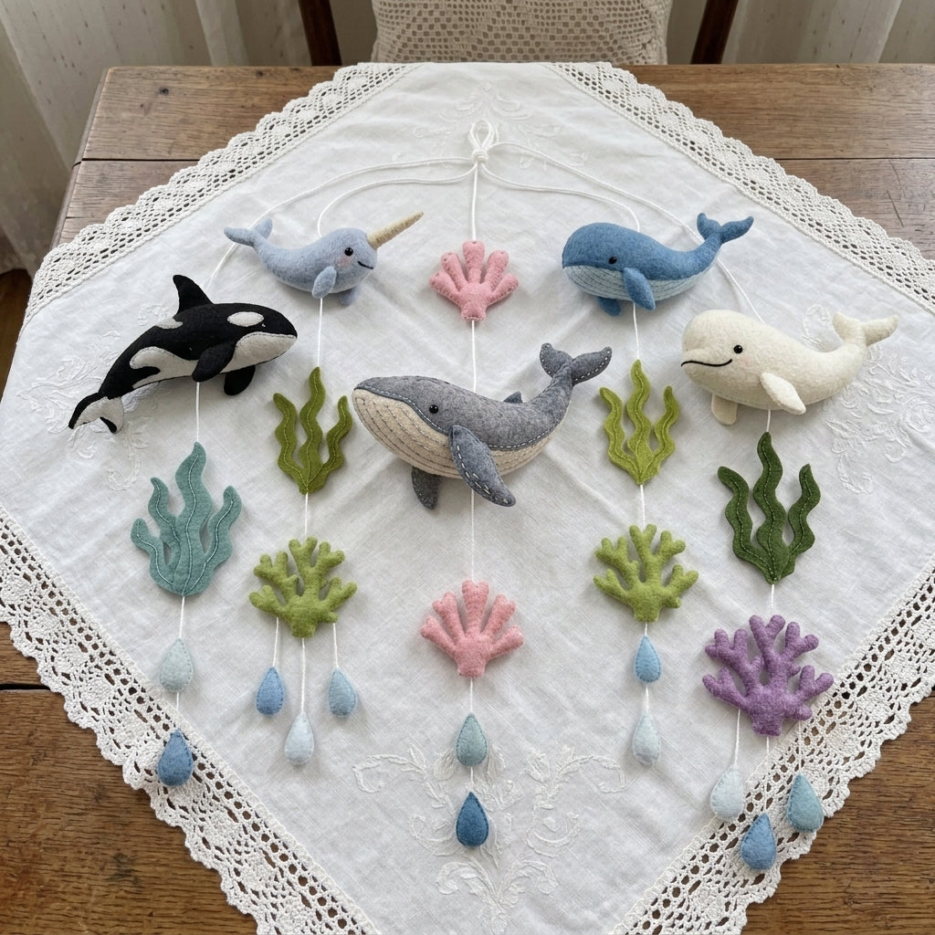 Felt Ocean Whale Baby Mobile, Nursery Decor