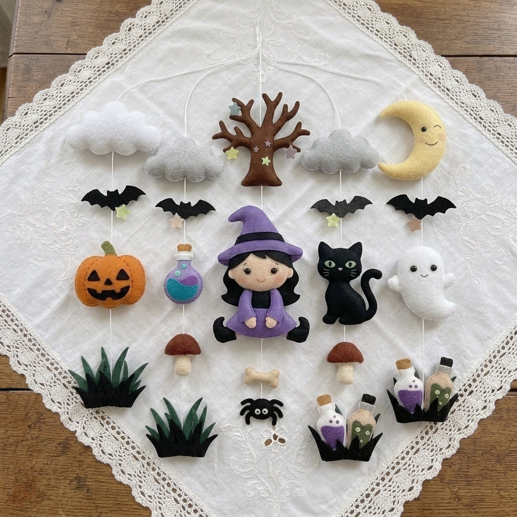 Felt Halloween Witch Ghost Black Cat Baby Mobile