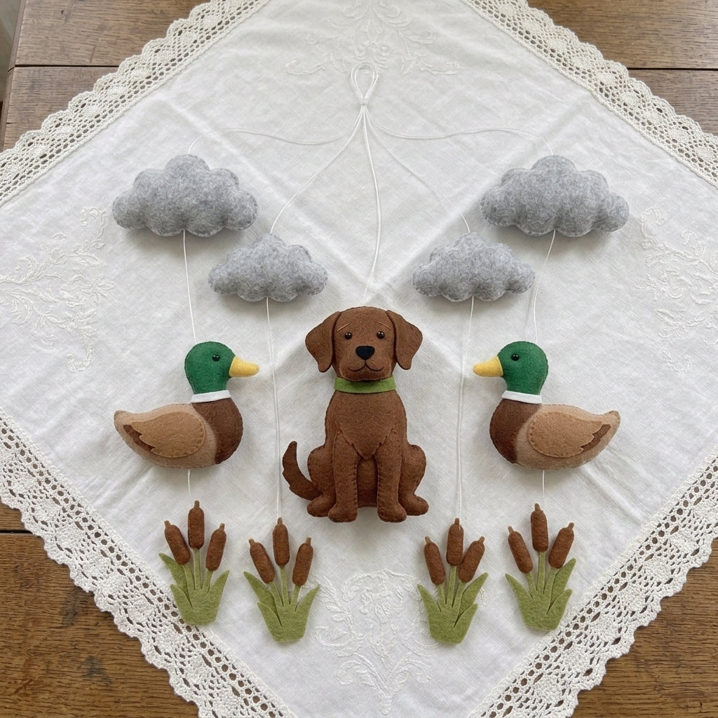 Felt Duck Hunting Baby Mobile, Custom Dog Nursery Crib Decor