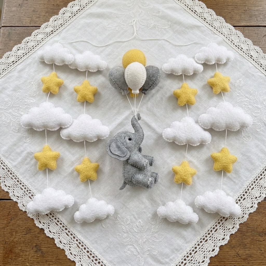 Elephant Felt Baby Mobile, Hot Air Balloon Crib Mobile