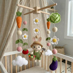 Felt Garden Bunny Baby Mobile, Farm Nursery Crib Decor Baby Shower Gift