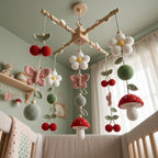 Crochet Garden Baby Mobile, Daisy Cherry Butterfly Mushroom Crib Mobile
