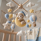 Crochet Teddy Bear Baby Mobile, Sleeping Bear on Moon Crib Mobile
