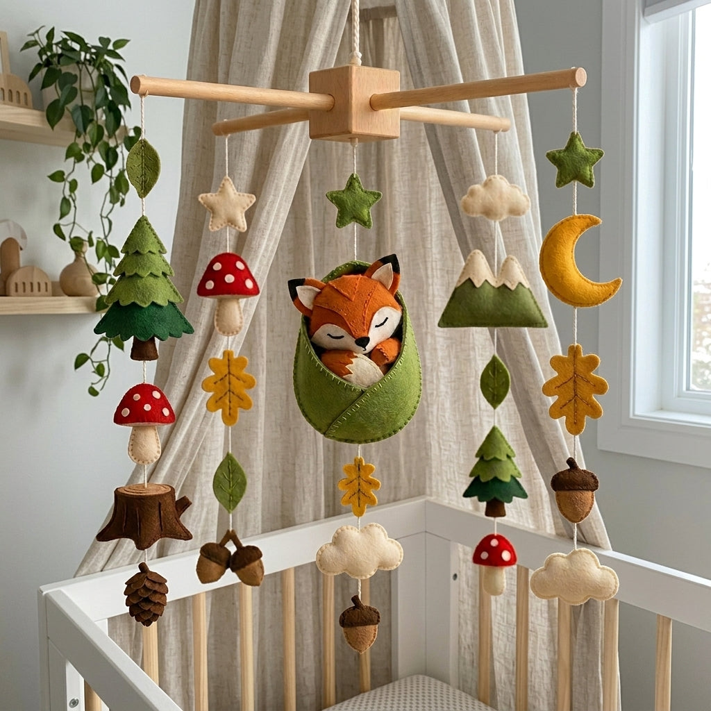 Felt Woodland Fox Baby Mobile with Forest Nursery Crib Decor