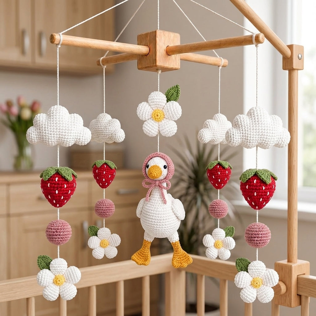 Crochet Strawberry Goose Baby Mobile