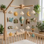 Felt Travel Baby Mobile with Airplane Hot Air Balloon Clouds Moon Stars and Pilot Theme Nursery Crib Decor Baby Shower Gift