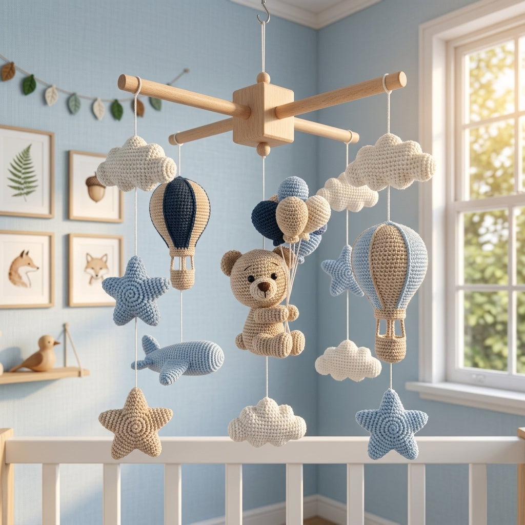 Crochet Teddy Bear Baby Mobile, Baby Dream Gift