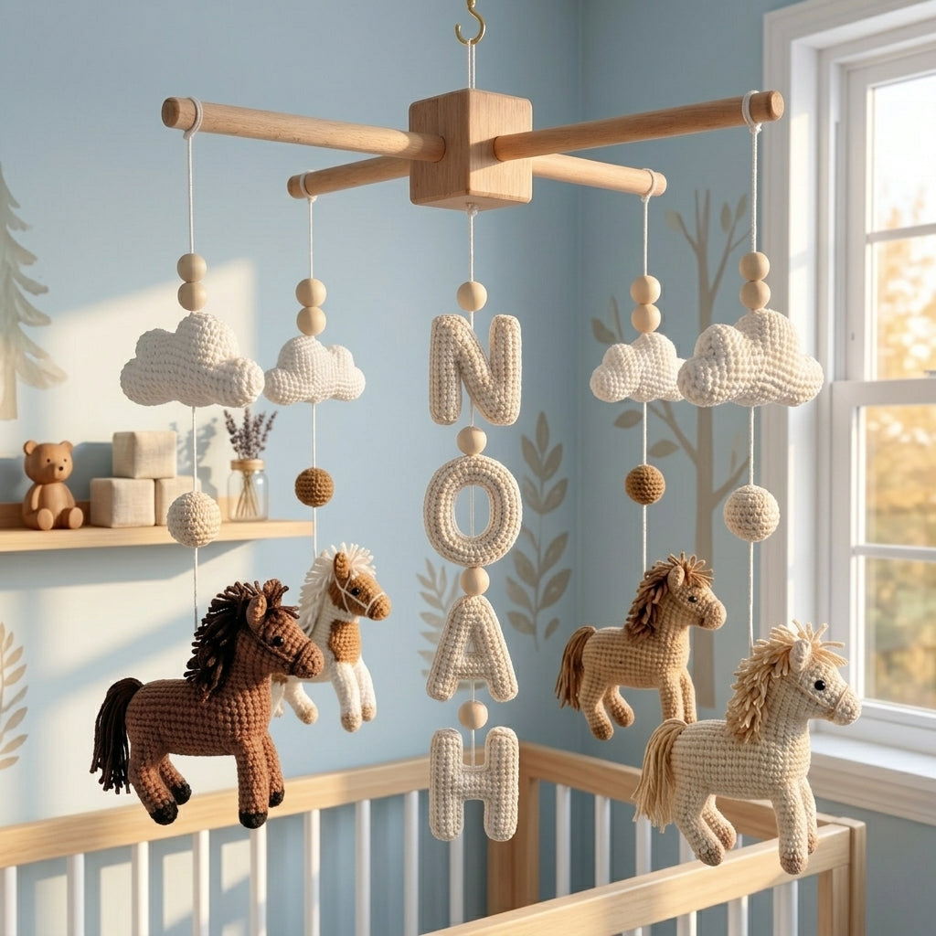 Custom Name Crochet Horse Baby Mobile