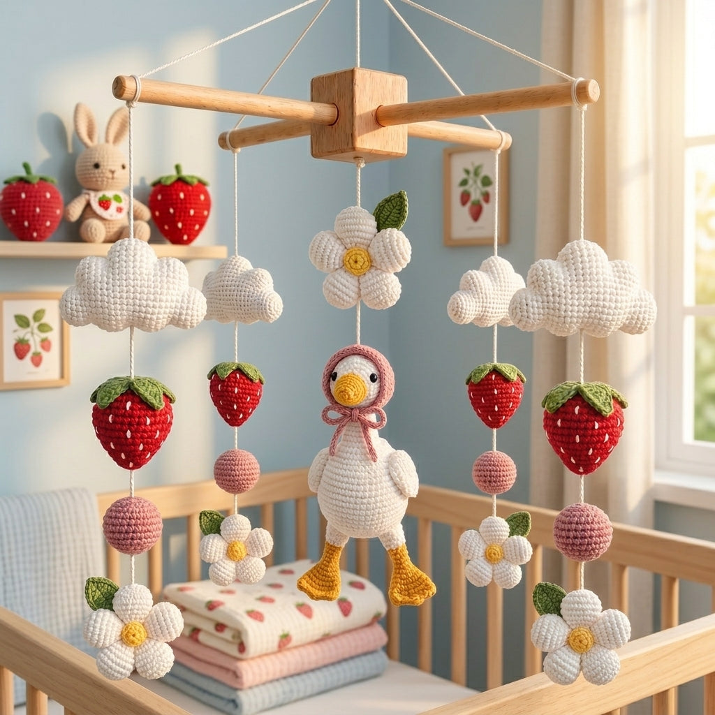 Crochet Strawberry Goose Baby Mobile