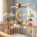 Crochet Teddy Bear Baby Mobile, Sleeping Bear on Cloud Crib Mobile