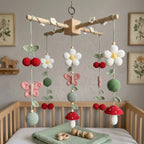 Crochet Garden Baby Mobile, Daisy Cherry Butterfly Mushroom Crib Mobile
