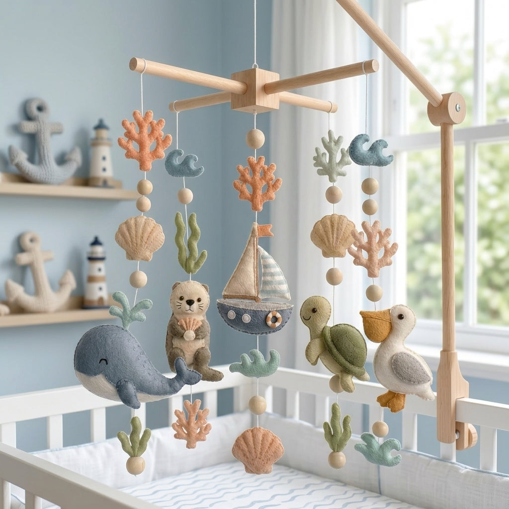 Personalized Ocean Felt Baby Mobile, Choose Your Animals