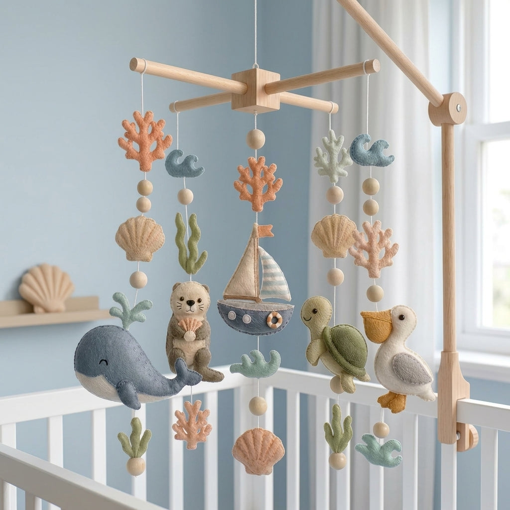 Personalized Ocean Felt Baby Mobile, Choose Your Animals