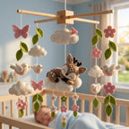 Felt Woodland Deer Baby Mobile, Birds Butterflies Flowers Leaves Clouds, Pink Forest Nursery Crib Decor, Baby Shower Gift