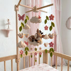 Felt Woodland Deer Baby Mobile, Birds Butterflies Flowers Leaves Clouds, Pink Forest Nursery Crib Decor, Baby Shower Gift