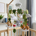 Personalized Felt Safari Baby Mobile with Giraffe Elephant Tiger Leaves Moon Clouds