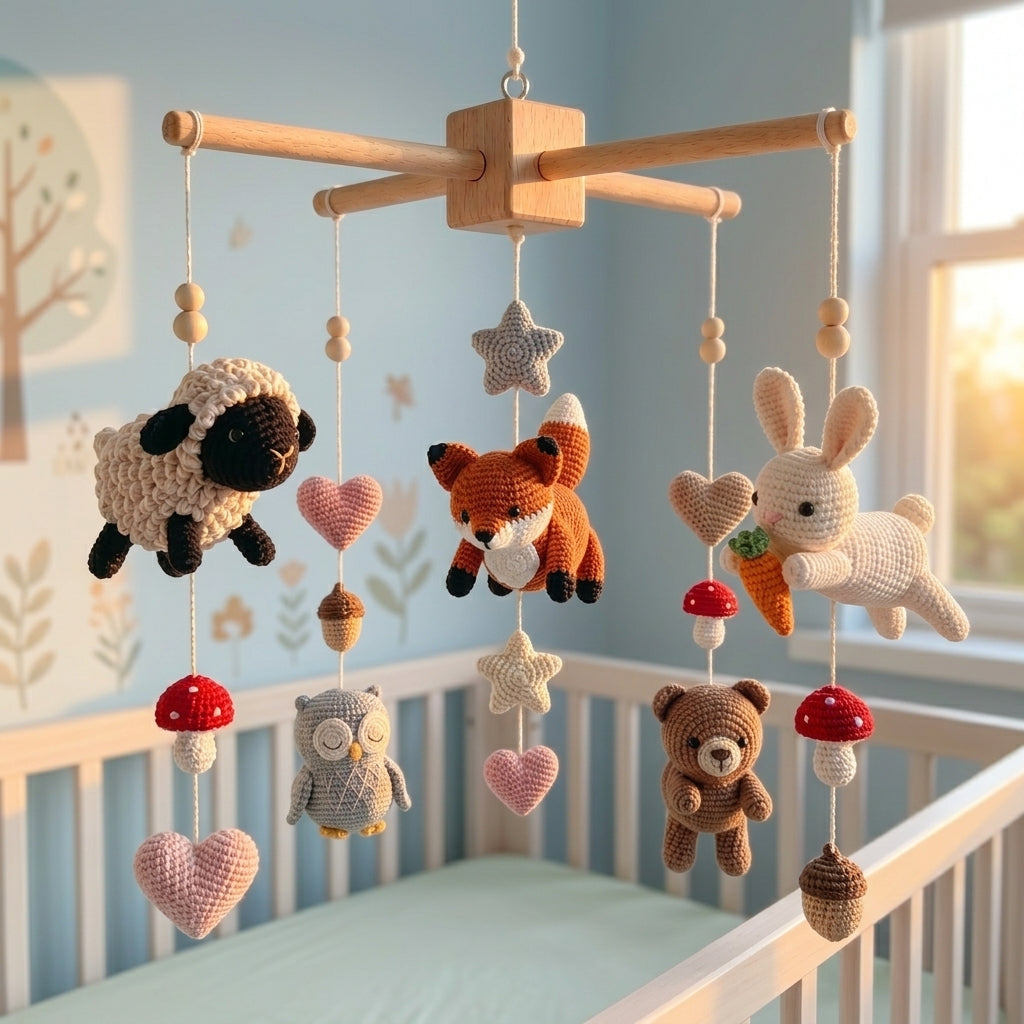 Crochet Woodland  Forest Animals Baby Mobile, Crib Mobile Gift