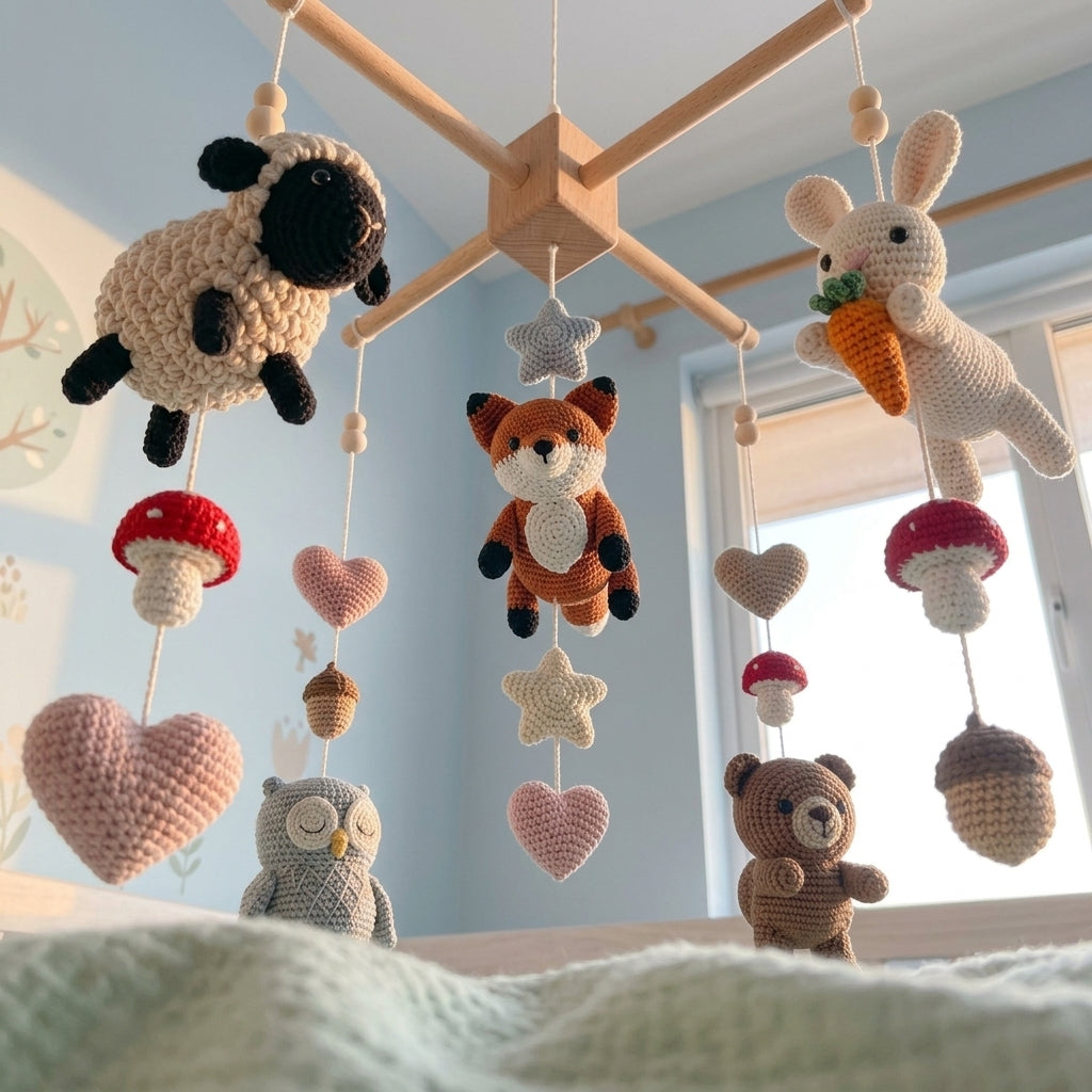 Crochet Woodland  Forest Animals Baby Mobile, Crib Mobile Gift