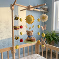 Felt Summer Picnic Baby Mobile, Bear Bunny Bee Lemon Sun Daisy Apple Basket Nursery Crib Decor