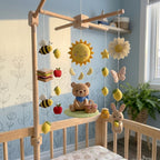 Felt Summer Picnic Baby Mobile, Bear Bunny Bee Lemon Sun Daisy Apple Basket Nursery Crib Decor