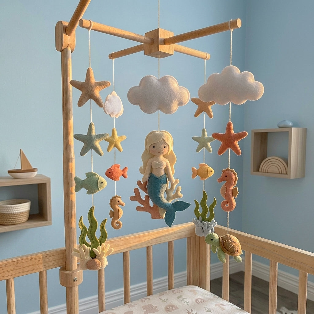 Felt Mermaid Baby Mobile, Ocean Nursery Crib Decor