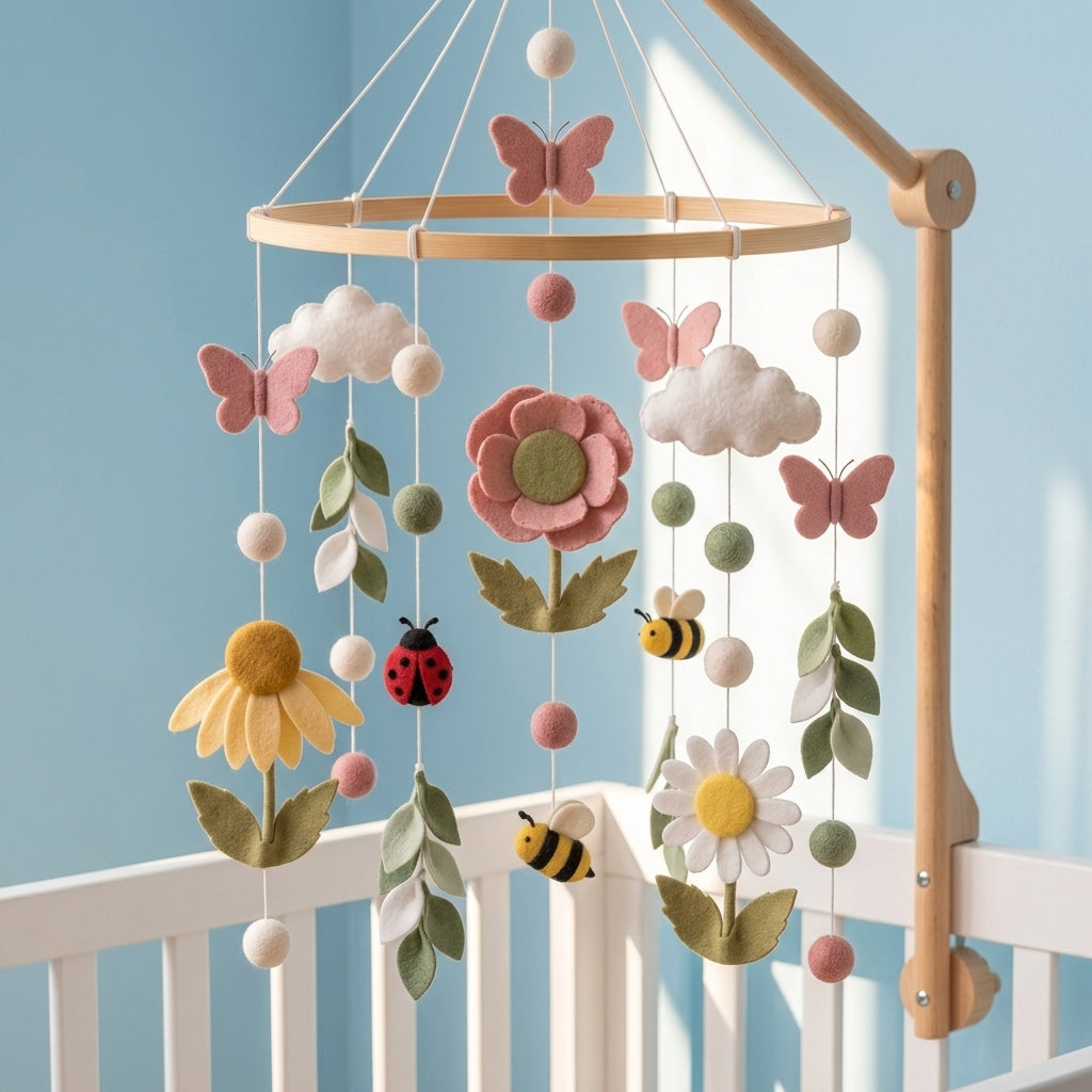 Handmade Felt Wildflower Meadow Baby Mobile