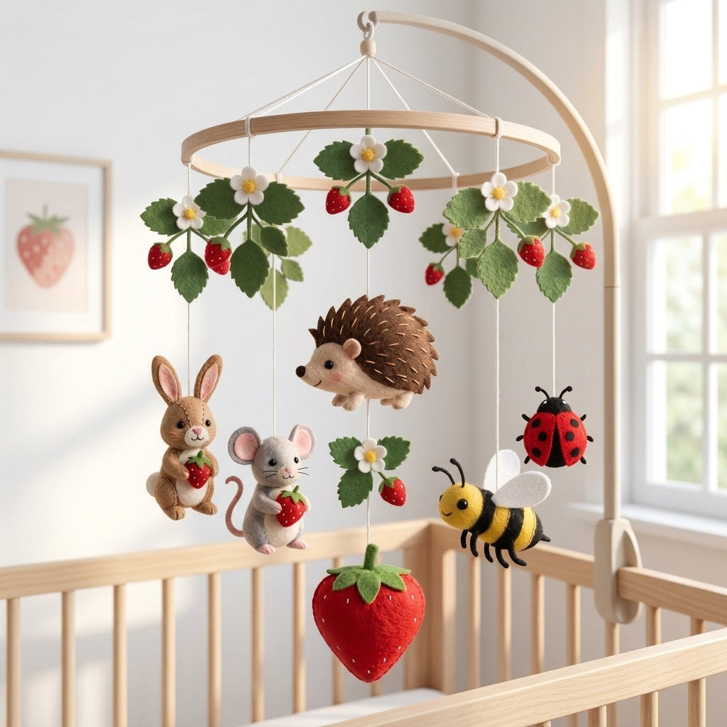 Personalized Felt Strawberry Garden Baby Mobile