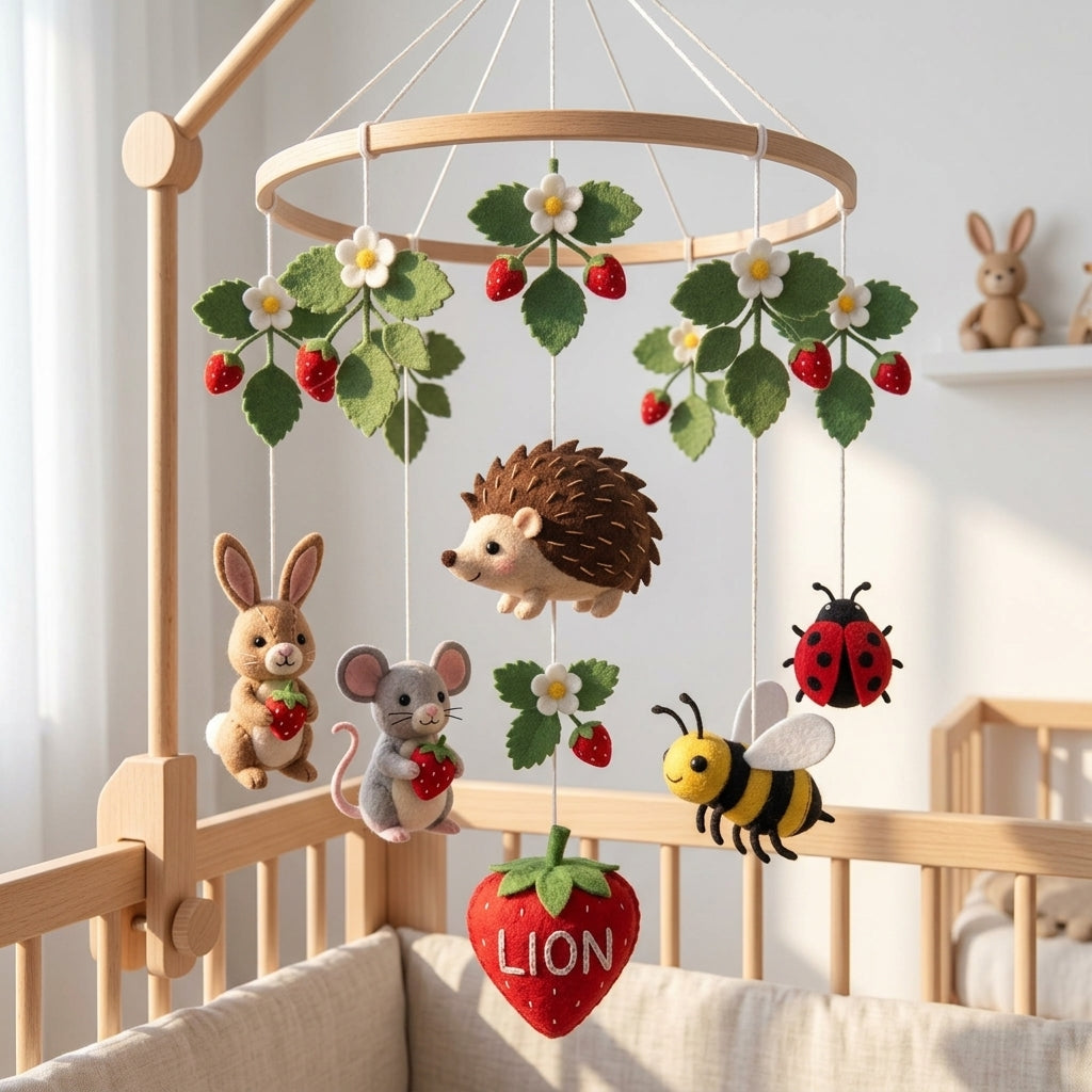 Personalized Felt Strawberry Garden Baby Mobile